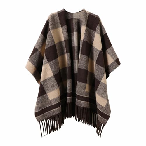 Women's Fringed Cashmere Knit Shawl - Elegant Plaid Warm and Windproof Cape for Parties, Evenings and Outdoor Wear