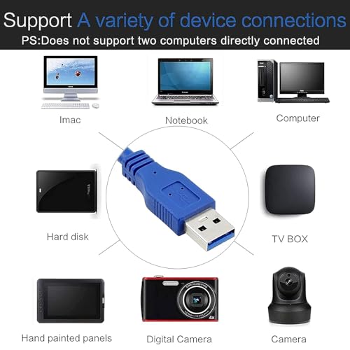 Image of Madhabi USB 3.0 to USB 3.0 Cable 1M (Blue) - High-Speed 5Gbps Data Transfer Cord for PC, Laptop, Printer, External Hard Drive, Keyboard, Gaming, Durable Plug & Play Design