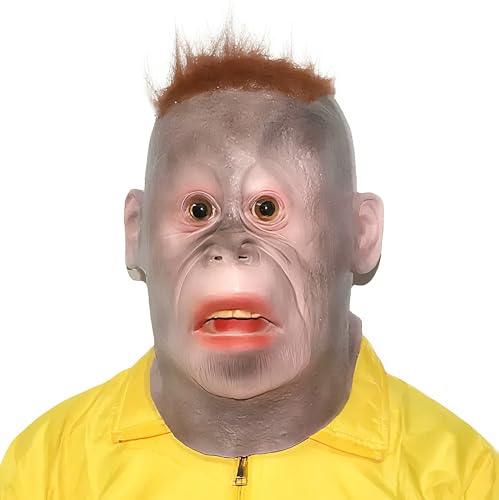 vieaying Funny Gorilla Mask Realistic Monkey Masks Adult Chimpanzee Horror Moive Prop Latex Full Animal Head Chimp Mask for Halloween Costume Party