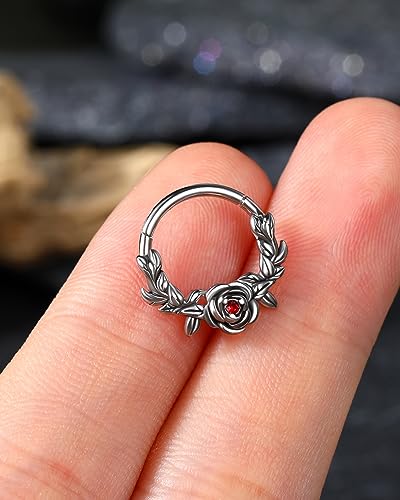 Jewseen Halloween Cartilage Hoop Rose Hinged Segment Rings Gothic Septum Rings 16g Daith Piercing Jewelry Helix Tragus Piercing Jewelry for Women Men2
