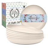 Homienly Wheat Straw Dinner Plates Set of 8, Unbreakable, Dishwasher & Microwave Safe, Modern Style, 9 inch, Beige