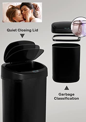 Automatic Trash Can, 13 Gallon Kitchen Trash Can, Touchfree Garbage Cans For Kitchen, Stainless Steel Trash Can With Lid, Motion Sensor Trash Cans, Tall Electric Metal Garbage Can For Office (Black) #TOP3