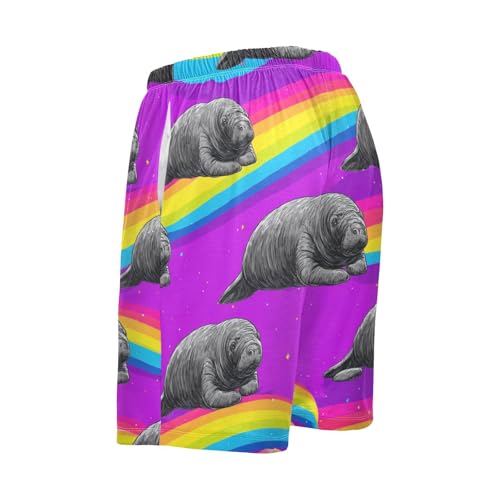 Men's Short Pajama Bottoms Rainbow Manatee Home Casual Sleep Pants2