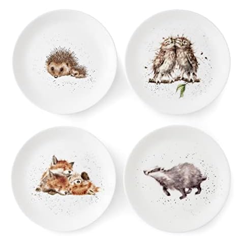 Wrendale Designs Royal Worcester Keramikteller in zwei Größen Igel Dachs Fuchs und Eule 4er Set (20cm Salatteller) Cover