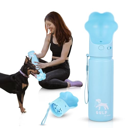 Gulp by Duna 18oz Travel Dog Water Bottle with Paw-Shaped Bowl, Insulated Stainless Steel | Leakproof Portable with Carry Strap for Outdoor Walking, Hiking & Pet Hydration On-The-Go | Blue