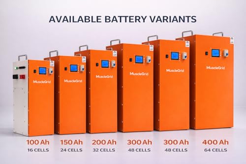 Image of MuscleGrid 51.2V 300AH LiFePO4 Battery with Smart BMS & Active Balancer | RS485 & CAN Communication | 50 Years Life | 5 Year Warranty