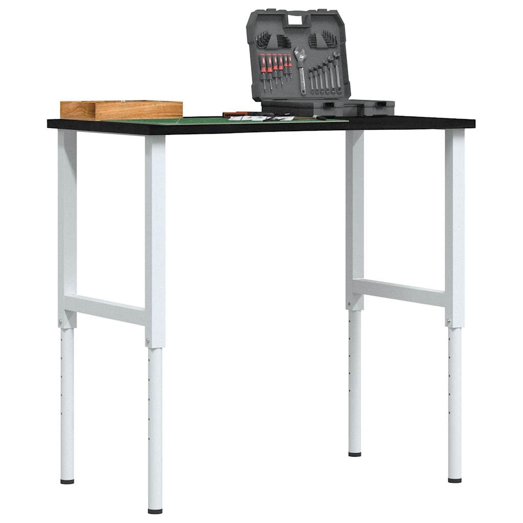 BrokkyWorkbench Dark Brown 100x60x(71.5-98) cm Solid Wood Oak-Work Bench Garage Metal Storage Shelving DIY Tools Heavy Duty Workbench Table Workshop Shed