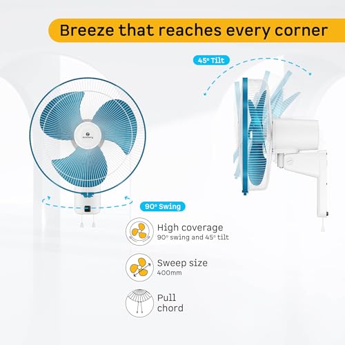 Image of atomberg SilenceAire Hi-Speed 400mm Wall Fan | Energy saving | Ideal for Home & Office | Silent BLDC Wall Fan | 60W | Remote with Oscillation, Timer, Sleep | 2 Years Warranty (Aegean Blue)