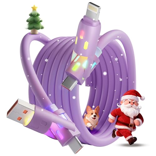 240W USB C Cable,4 in 1 Charging Cable Fast Charging & Data Sync,Multi USB Charging Cable with Breathing Light,Charger Cord for iPhone 17/16/15 14 13 iPad Galaxy MacBook iPad Tablets,Purple 5Ft