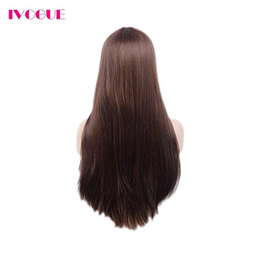 Dark Brown #4 Best Malaysian Human Hair Lace Front Wigs with Bangs Glueless Full Lace Front Virgin Hair Wig for Black Women (18inch)