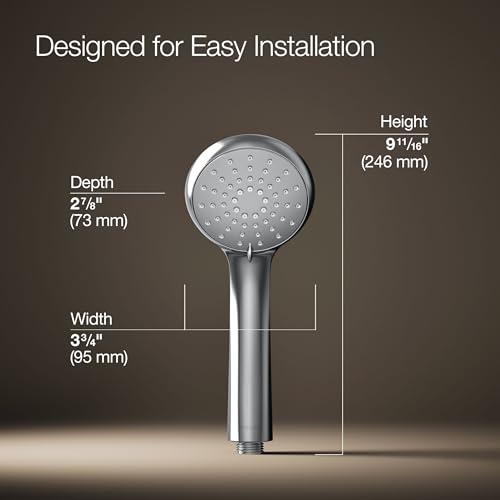 Regadera manual KOHLER Bellera de 3 funciones, caudal 1.75 GPM, cromo pulido, cobertura amplia, drenche intenso y chorro dirigido, ergonómica, fácil de limpiar, ahorro de agua, compatible con LEED miniatura 3