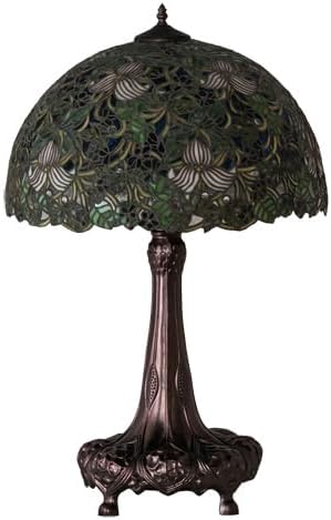 Meyda Tiffany 115262 Three Light Table Lamp from Trillium & Violet Collection 20.00 inches, Mahogany Bronze