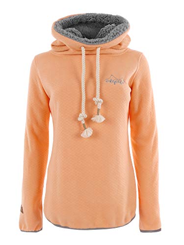 Idealer Pulverschnee IDEPUL Fleecepullover Damen mit großen Kordeln, Stehkragen & Teddyfleece, Farbe Coral, Größe M