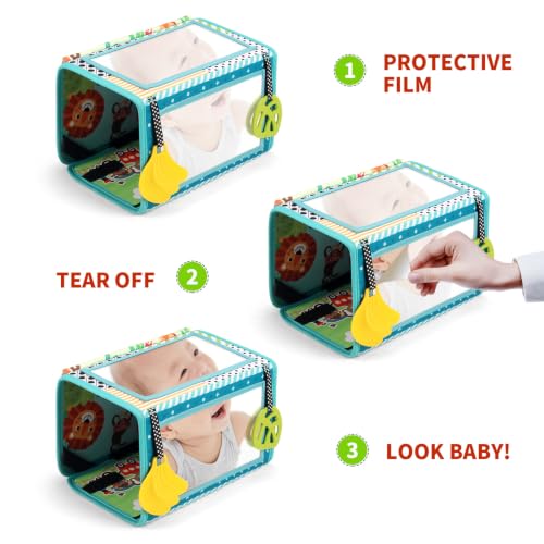 Espejo Tummy Time de suelo para bebés con mordedor y alfombra plegable 3