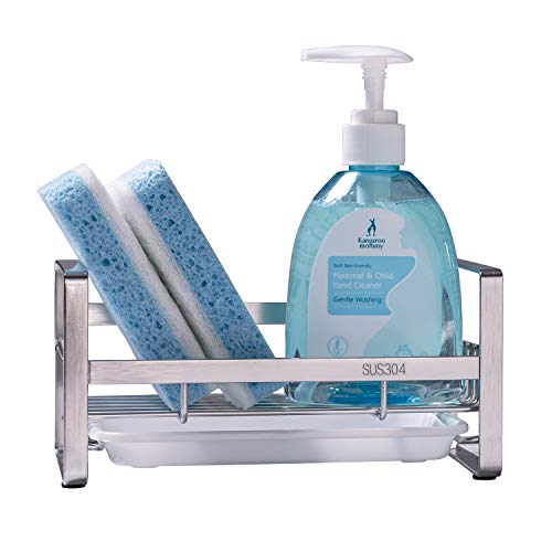 Sponge Holder for Kitchen Sink, Kitchen Sink Caddy, Kitchen Stainless Steel Sponge Rack for Countertop, Soap Dish Soap Holder Dish Drainer with 1 Sponge