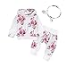 BeautyTop Kleinkind-Baby-Outfits mit Blumendruck, Langarm-Hoodie mit Taschen, Oberteilen, Hosen, Outfits, Set mit Stirnband (White, 100)