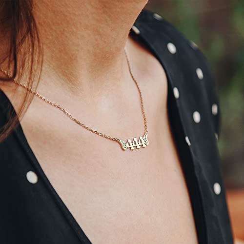 Angel Number Necklace For Women, 18K Gold Plated 111,222,333,444,555,666,777,888,999 Butterfly Wings Pendants Choker Numerology Jewelry (444) #TOP2