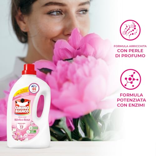 Omino Bianco - Detersivo Lavatrice Liquido, 210 Lavaggi, Rispetta Colori e Tessuti, Fresco Profumo di Ninfea Rosa, 1400 ml x 6 Confezioni - Immagine 2