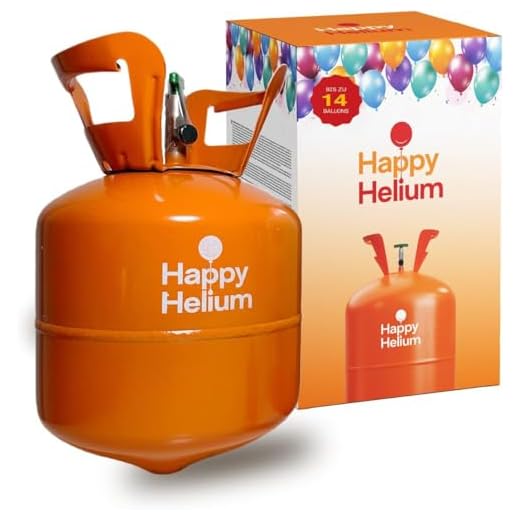 Happy Helium Gasflasche für bis zu 14 kleine Luftballons – Helium Balloon Gas, Ballongas Flasche mit Füllventil für Geburtstag, Hochzeit & Party