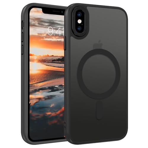 BENTOBEN Coque pour iPhone XS Max Étui Magnétique Compatible avec Magsafe,Bumper Protection Antichoc Complète,Dos Translucide Mat Anti Rayures Housse Case iPhone XS Max 6.5-Noir