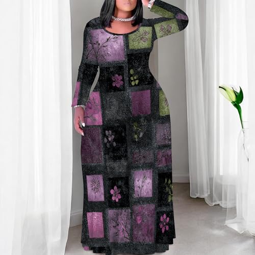 Image of PinkPatty Plus Size Maxi Dresses for Women Long Sleeve Crew Neck Sundress Casual Fall Dress with Pockets