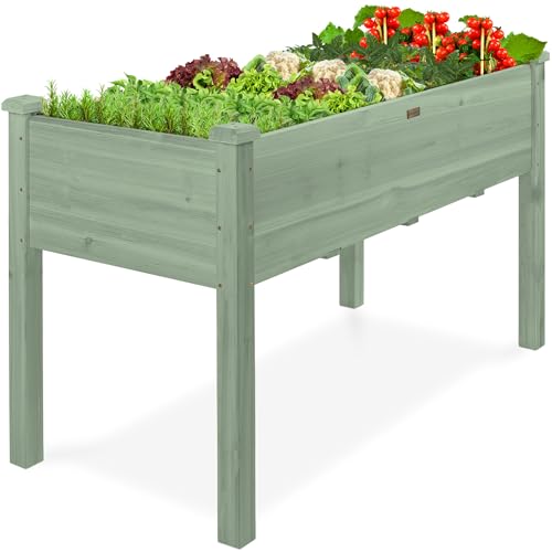 Image of Best Choice Products 48x24x30in Raised Garden Bed, Elevated Wood Planter Box Stand for Backyard, Patio, Balcony w /Bed Liner, 200lb Capacity - Sage