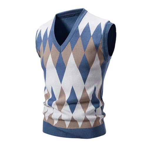 Men’S Fashion Argyle V-Neck Knitted Sweater Vest Slim Fit Casual Sleeveless Knitwear Pullover Tank Top2