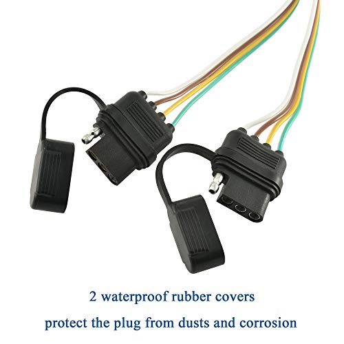 Oyviny 4 Pin Flat Y-Splitter Plug Adapter With 17.5 Inch Trailer Extension Harness Plug And Play Adapter For Led Tailgate Light Bar And Trailer Lights Insulating Housing With Dust Cover #TOP2