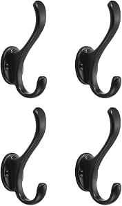 PEOIAOY 4-Pack Wall Mount Coat Hooks – Heavy Duty Utility Retro Double Hooks, Silver