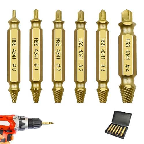 6 Pièces Extracteur de Vis Professionnel, Extracteur Vis Endommagées Cassée en Acier HSS 4341 Plaqué Titane, Coffret Outils pour Extraction Vis Rouillées...