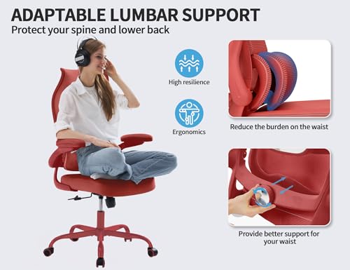 Image of TRALT Office Chair Ergonomic Desk Chair - Gaming Chair with Lumbar Support | 330 LBS Home Office Desk Chairs , Reading Chair with Flip-up Armrests, Comfortable Computer Chairs (1, RED)