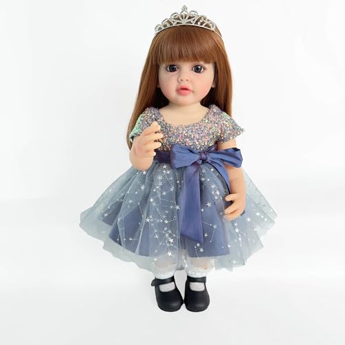 Muñeca bebé realista reborn de 22 pulgadas con pelo largo miniatura 2