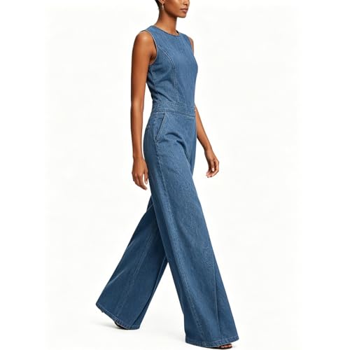 Mono de mezclilla para mujer estilo overol casual de una pieza con bolsillos 4