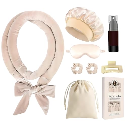NXPUXP 8 Pièces Set de Boucles sans Chaleur avec Bonnet de Nuit,Velours Bigoudis Boucle,Pour Cheveux Longs et Moyens - Pour le Jour de la Nuit(Kaki)