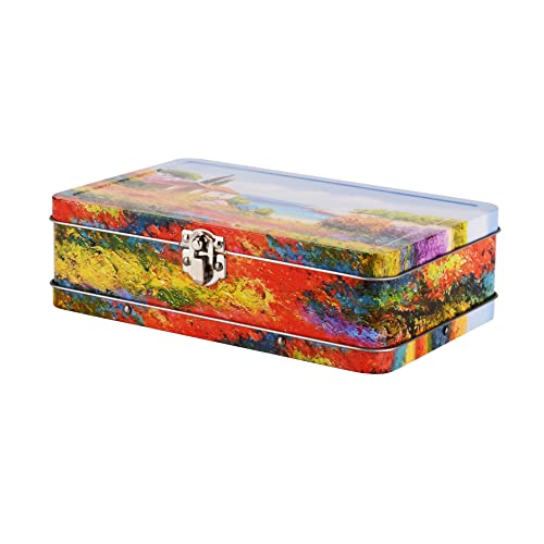 Image of DAHO Metal Storage Box with Hinge for Office, School, Home, Makeup, Arts & Crafts and Accessories (French Country Landscape)