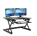 Rocelco EADRB2 Standing Desk Converter - Side Paddle Easy Height Adjustable Sit Stand Desk Riser - Dual Monitor Capable - 32" Wide With Retractable Keyboard Tray - Black Finish
