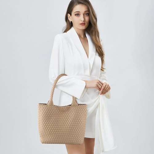 Image of Hand Woven Bag Tote BagS For Women Top Handle Shoulder Vegan Leather Large Travel Beach Hobo Handbag