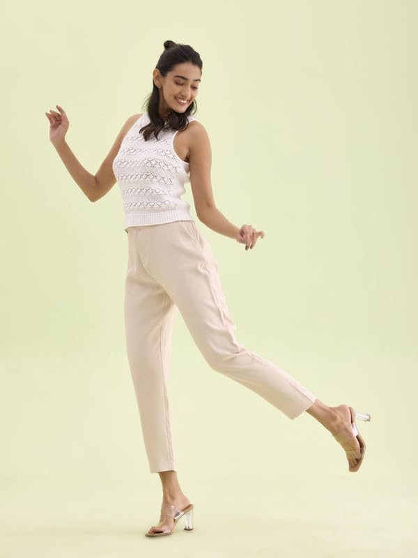 Image of GO COLORS Solid Formal Crepe Pants for Women | Mid Rise, Side Pocket
