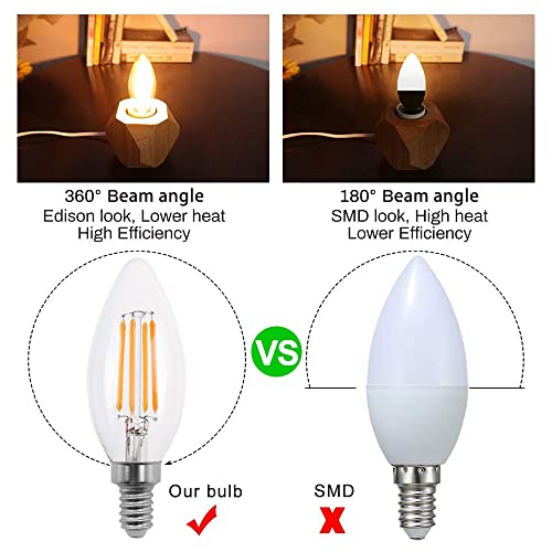 New Lights 2W Candelabra Led Bulbs, Dimmable E12 Chandelier Light Bulbs, 2200K, C35 Filament Led Candle Light Bulbs (Warm White, 6 Pack) #TOP4