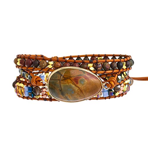 Boho Handmade Natural Stone 3 Wrap Bracelet for Women Colection (Picasso Jasper)