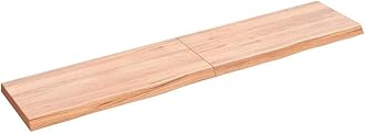 vidaXL Bathroom Countertop in Light Brown Solid Oak Wood, Treated with Varnish, Live Edge, Versatile Use, 55.1"x11.8"x(0.8"-1.6")"
