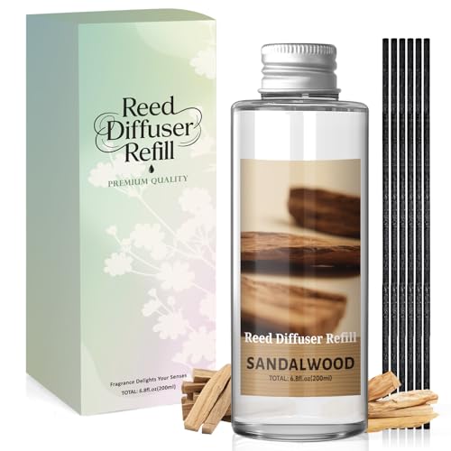 Scent-Hi Reed Diffuser Refill 200ml Sandalwood Scented Refill with 6 Reed Sticks Home Fragrance for Home & Office Decor