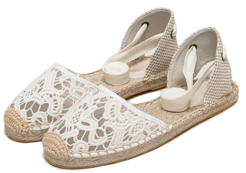 Image of Women's Espadrille FLat Sandals Closed Toe Ankle Wrap,Classic Lace Up Summer Dressy Flat Shoes
