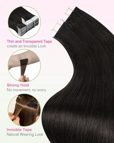Image of YoungSee Dark Brown Tape in Extensions Brown Invisible Tape in Hair Extensions Human Hair Can be Heat-Styled Tape ins Human Hair Extension for First-time Users 50g 16 Inch 20pcs