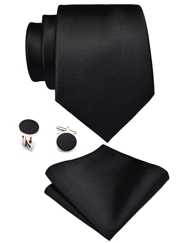 Image of GUSLESON 3.15 inch（8cm） Solid Color Necktie and Pocket Square Cufflinks Sets For Men + Gift Box