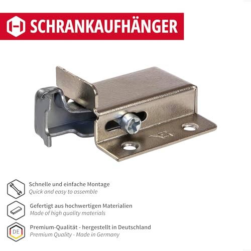 Gedotec Schrankaufhänger Metall Schrank-Aufhängung sichtbar Küchen-Schränke | Tragkraft 100 kg | Stahl vernickelt | Küchenschrank-Halter zum Schrauben | 1 Paar (2 Stück) - Schrankhalter Befestigungen