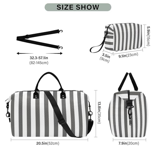 Gray White Stripes Travel Duffel Bag, Shoulder Weekender Overnight Bags - Large Gym Bag with Wet Pocket3