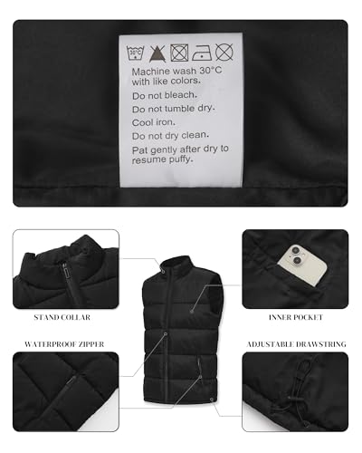 Polu Men's Water-Resistant Puffer Vest Sleeveless Jacket Stand Collar Zipper Winter Warm Outerwear with 3 Pockets2