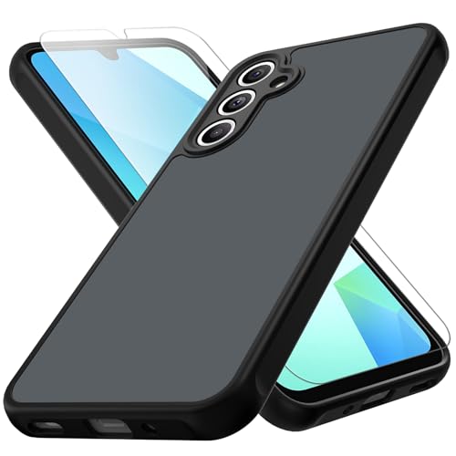 Zinto for Samsung Galaxy A16 5G Case, Matte Dual-Tone Non-Slip Anti-Fingerprint Slim Design with Screen Protector Hybrid Soft TPU Bumper Hard PC Back Protective Phone case for Galaxy A16 5G, Black
