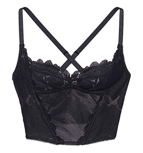 Savage x Fenty Womans Regular Floral Glow Lace Bustier, CAVIAR, XL